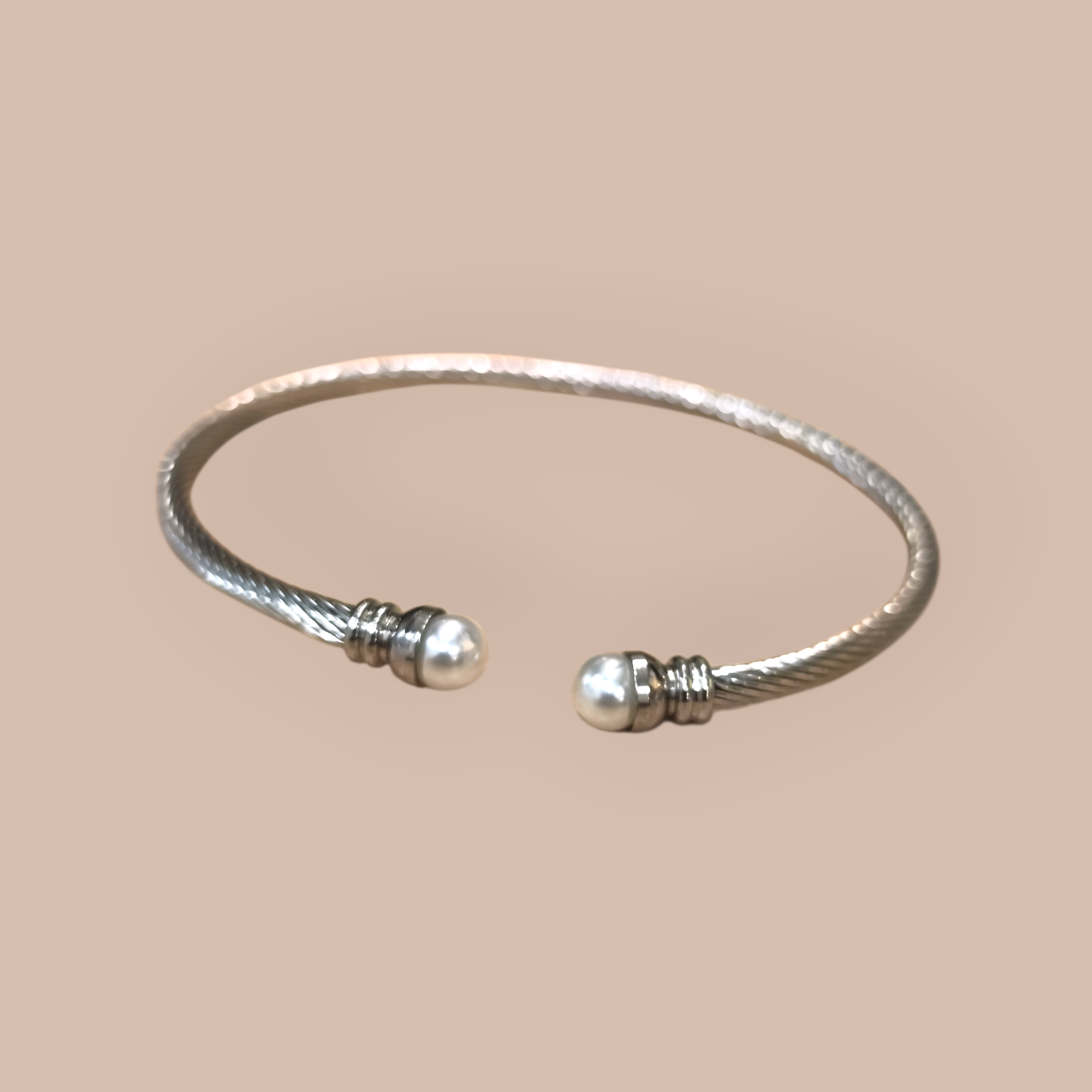 Ατσαλινο Βραχιολι Χειροπεδα Στριφτη με Περλες